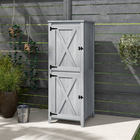 Outsunny - Abri de jardin armoire avec étagères détachables portes verrouillables 60x60x160cm bois gris clair - Outsunny - Image 4