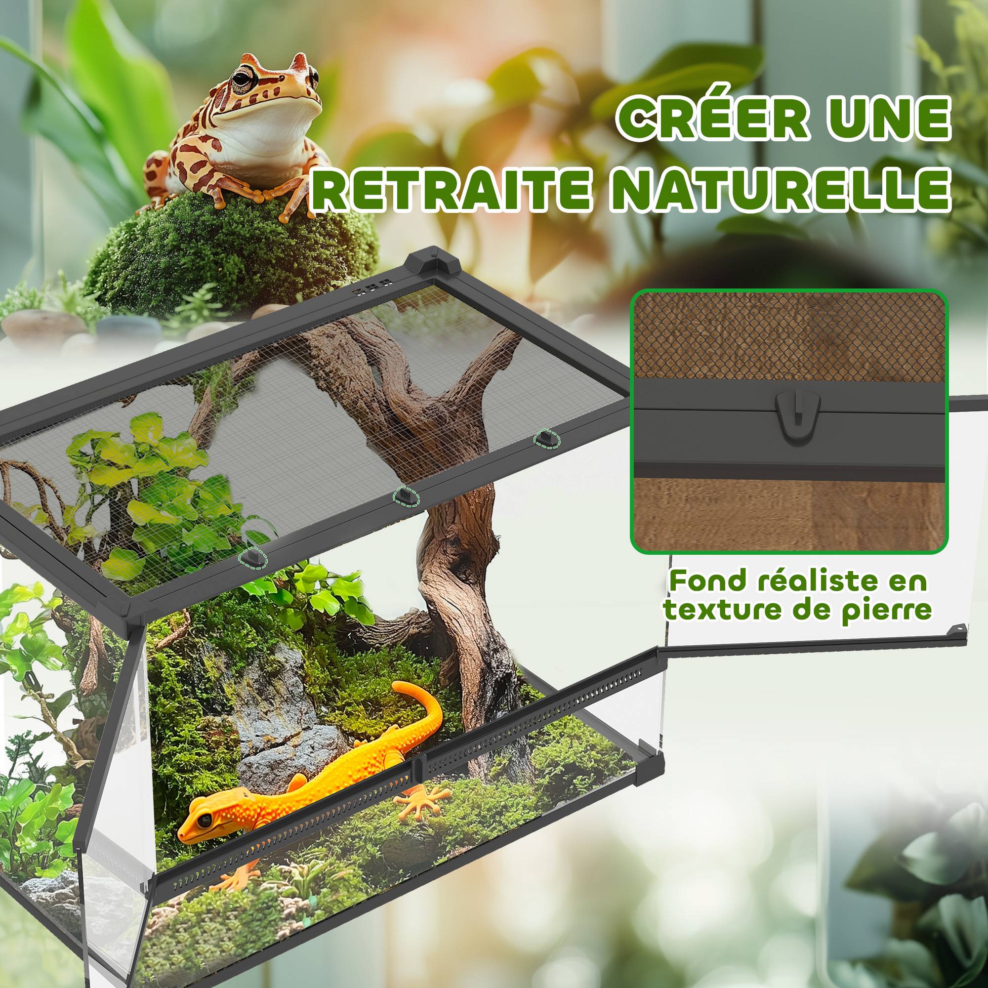 Boîte à reptiles, boîte d'élevage de reptiles, fermeture sécurisée par rotation, ventilation frontale, 50x30x35cm, noir - Image 7