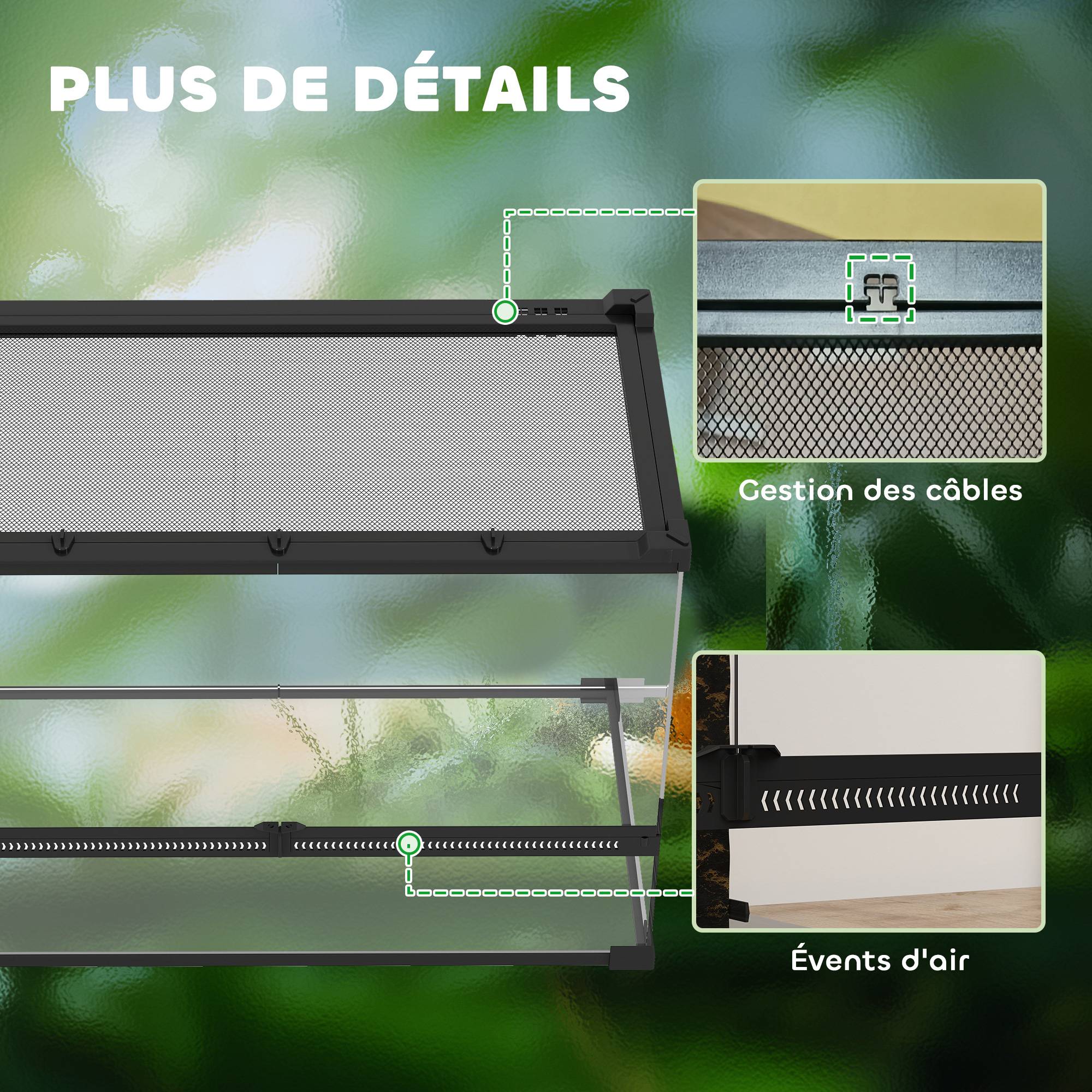 Boîte à reptiles, boîte d'élevage de reptiles, fermeture sécurisée par rotation, ventilation frontale, 50x30x35cm, noir - Image 10