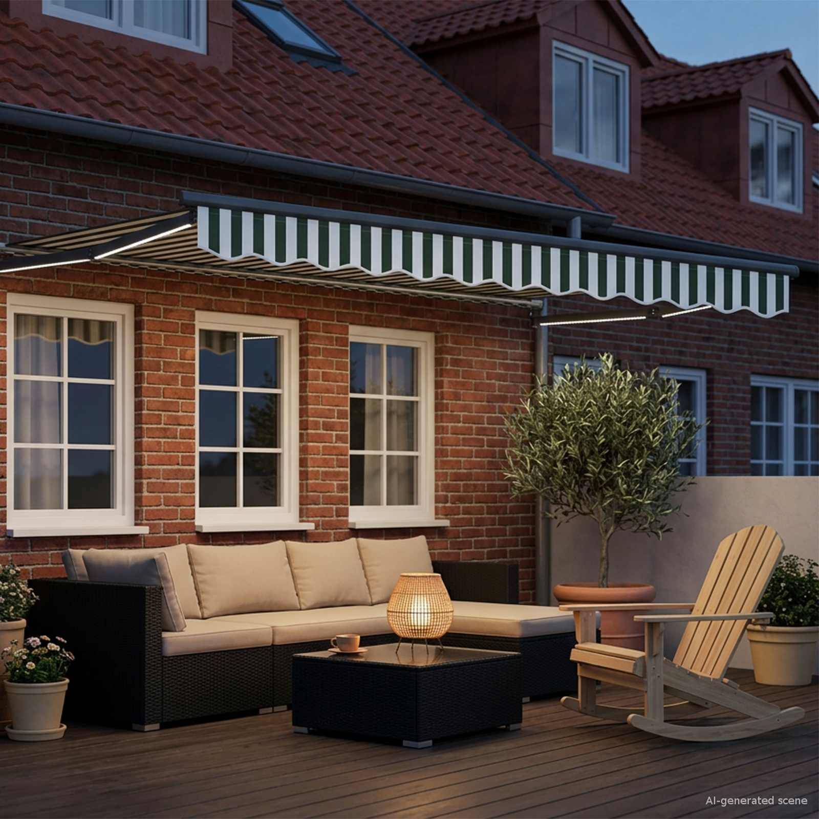 PANGIVO - Store rétractable manuel aluminium polyester vert blanc anthracite 300 x 250 cm - PANGIVO - Image 3