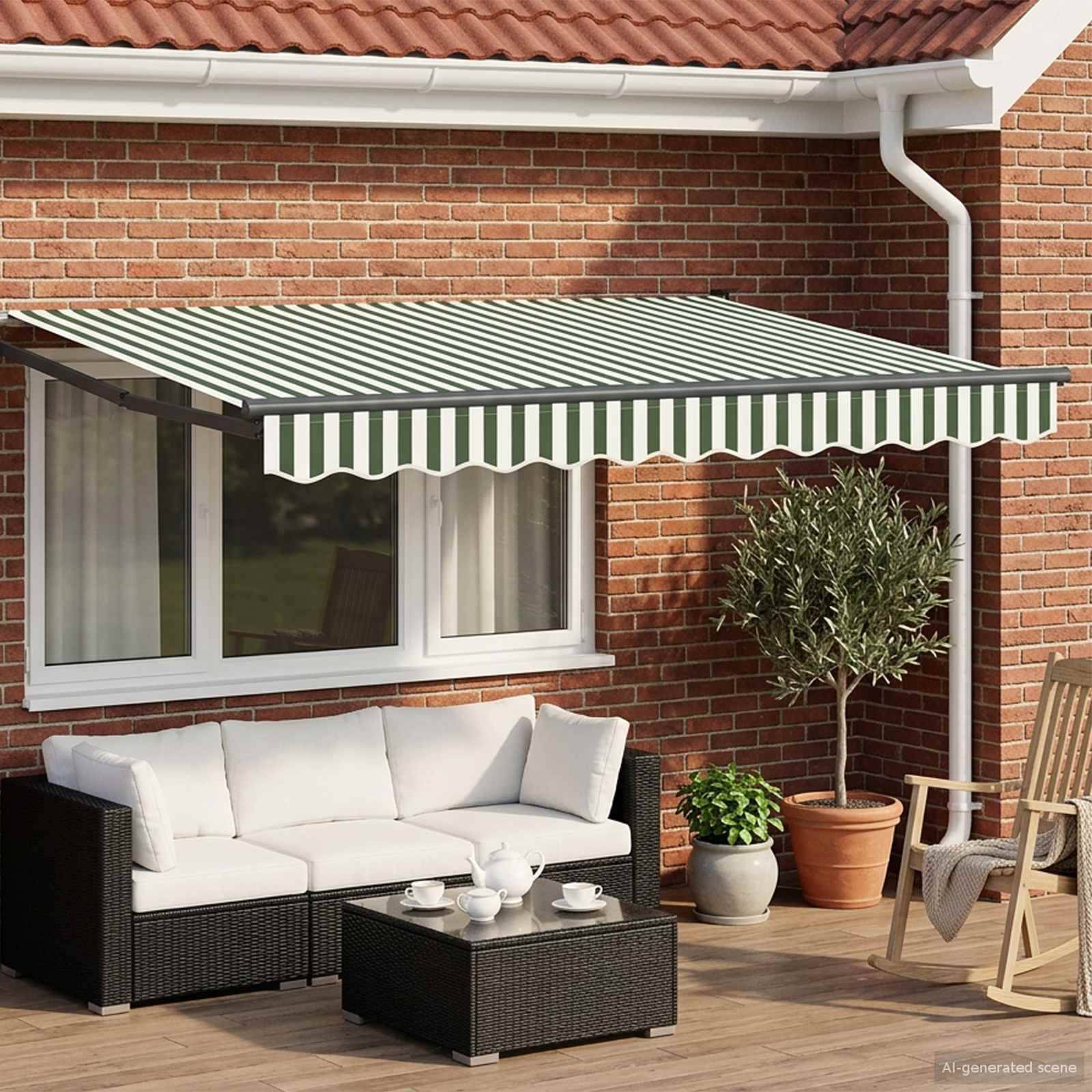 PANGIVO - Store rétractable manuel aluminium polyester vert blanc anthracite 300 x 250 cm - PANGIVO - Image 1