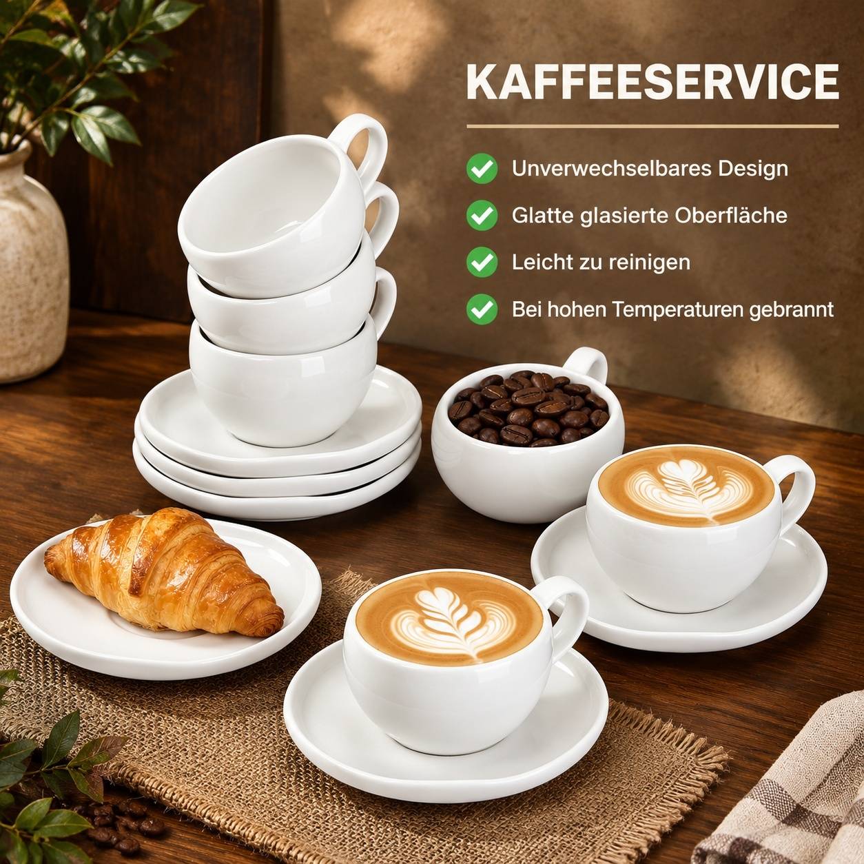 Set de 6 Tasses à Espresso en Céramique avec Sous-tasses 120ml - Image 7