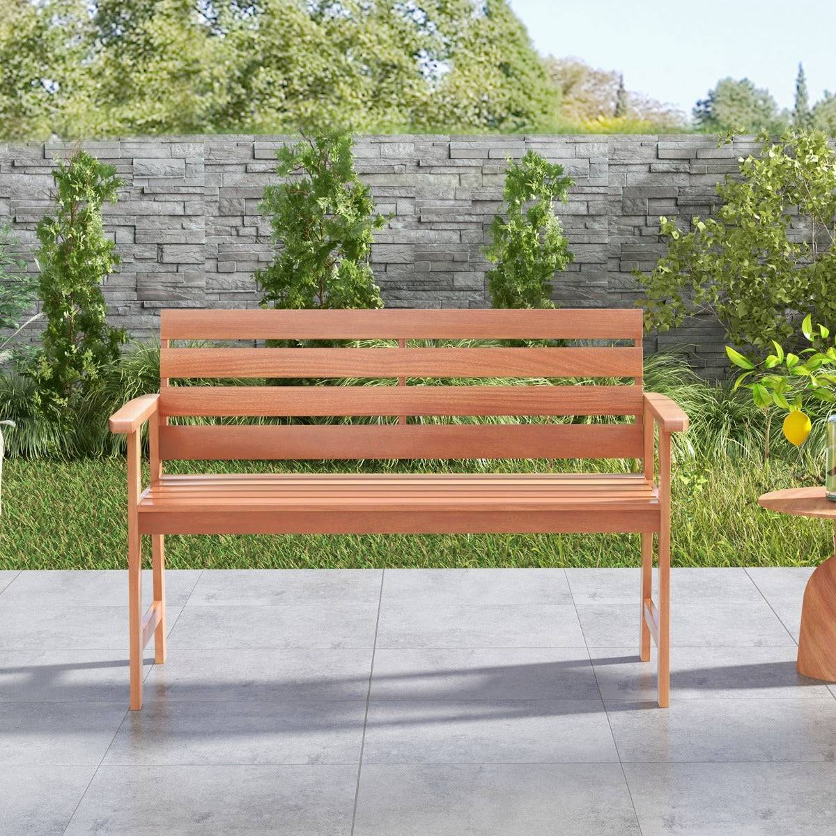 Helloshop26 - Banc de jardin en bois 2 places dossier siège à lattes accoudoirs peinture diy charge 150 kg intérieur extérieur - Image 3