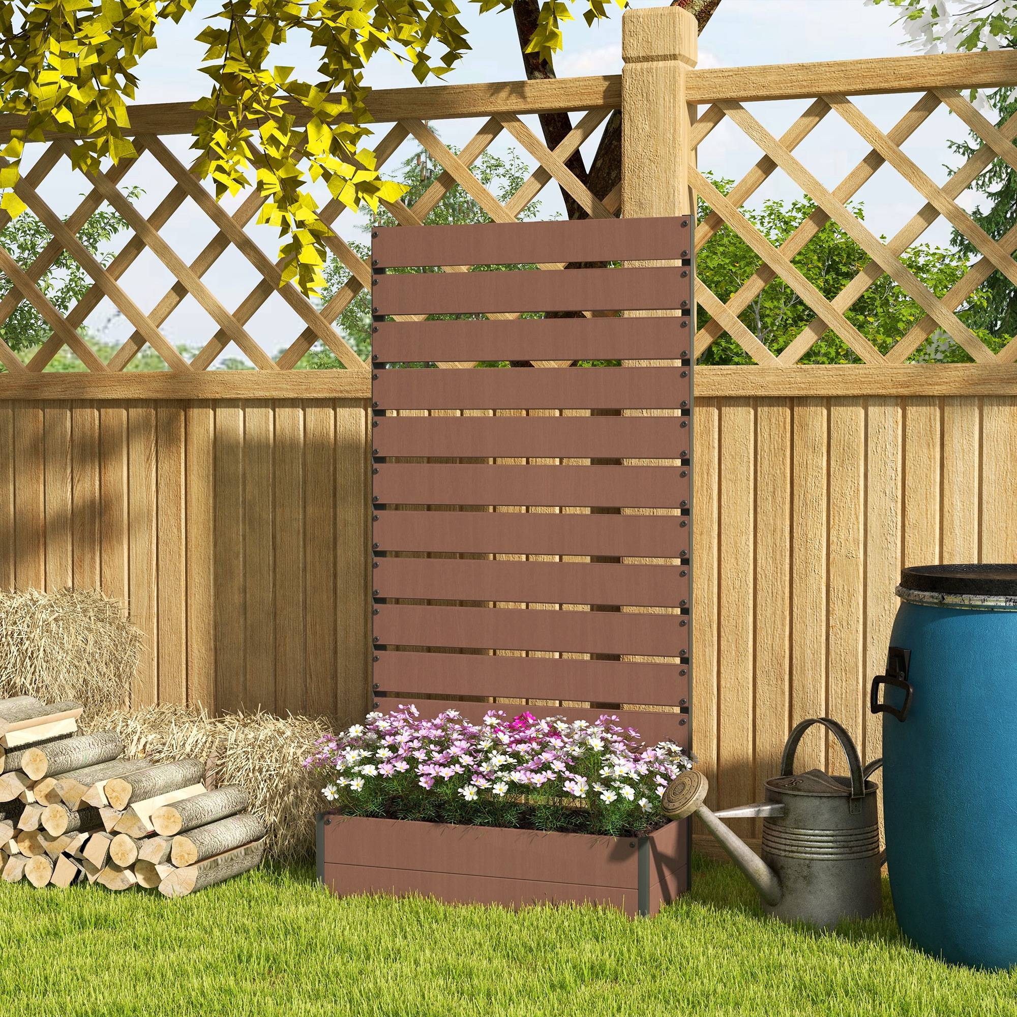Jardinière avec treillis bois composite balcon extérieur support grimpantes 90x38x180cm marron - ComfortXL Outdoor Living - Image 10