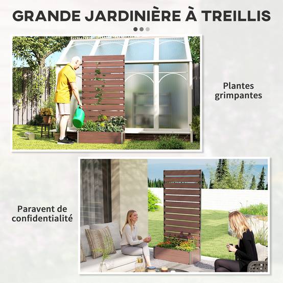 Jardinière avec treillis bois composite balcon extérieur support grimpantes 90x38x180cm marron - ComfortXL Outdoor Living - Image 8