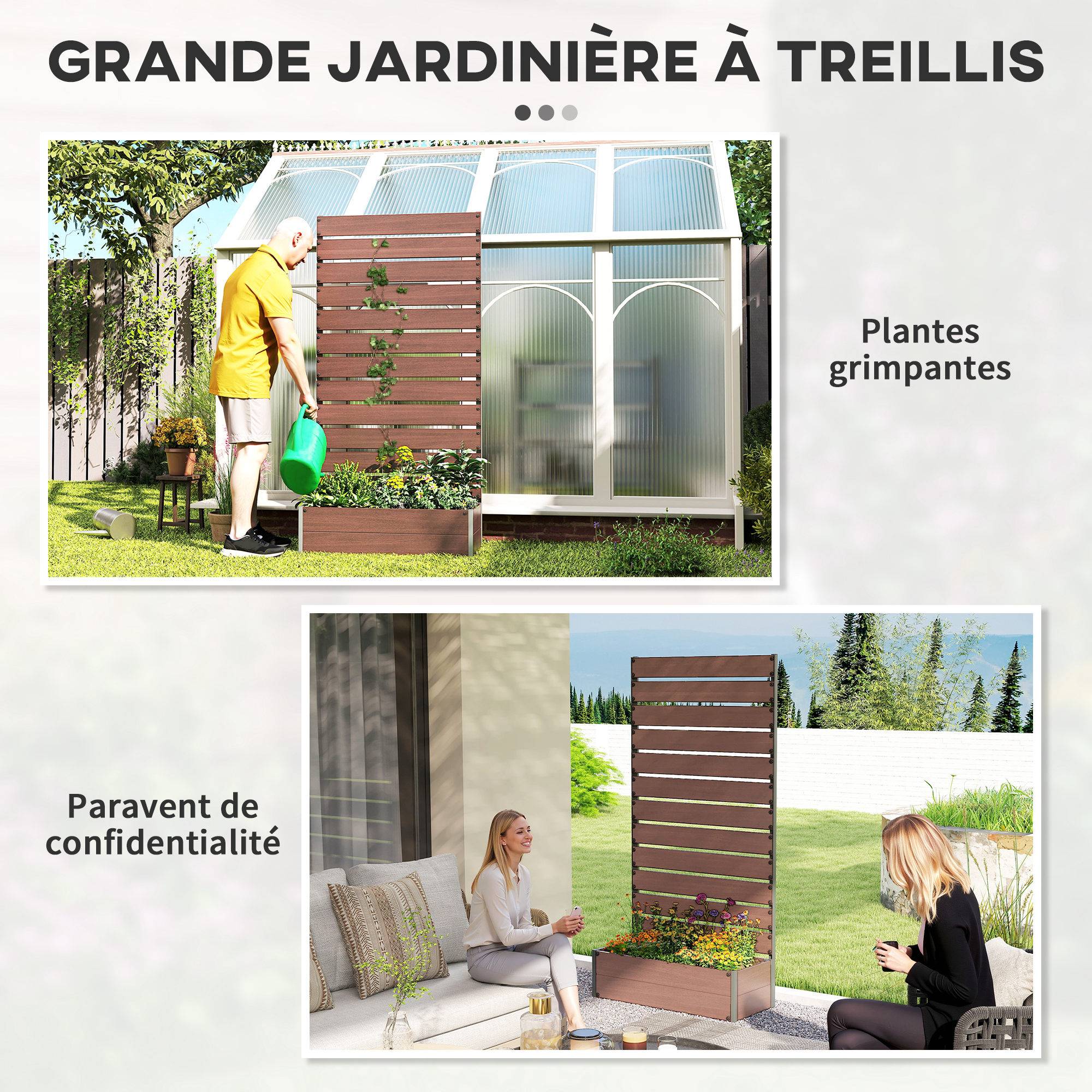 Jardinière avec treillis bois composite balcon extérieur support grimpantes 90x38x180cm marron - ComfortXL Outdoor Living - Image 8