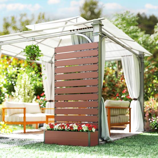 Jardinière avec treillis bois composite balcon extérieur support grimpantes 90x38x180cm marron - ComfortXL Outdoor Living - Image 4