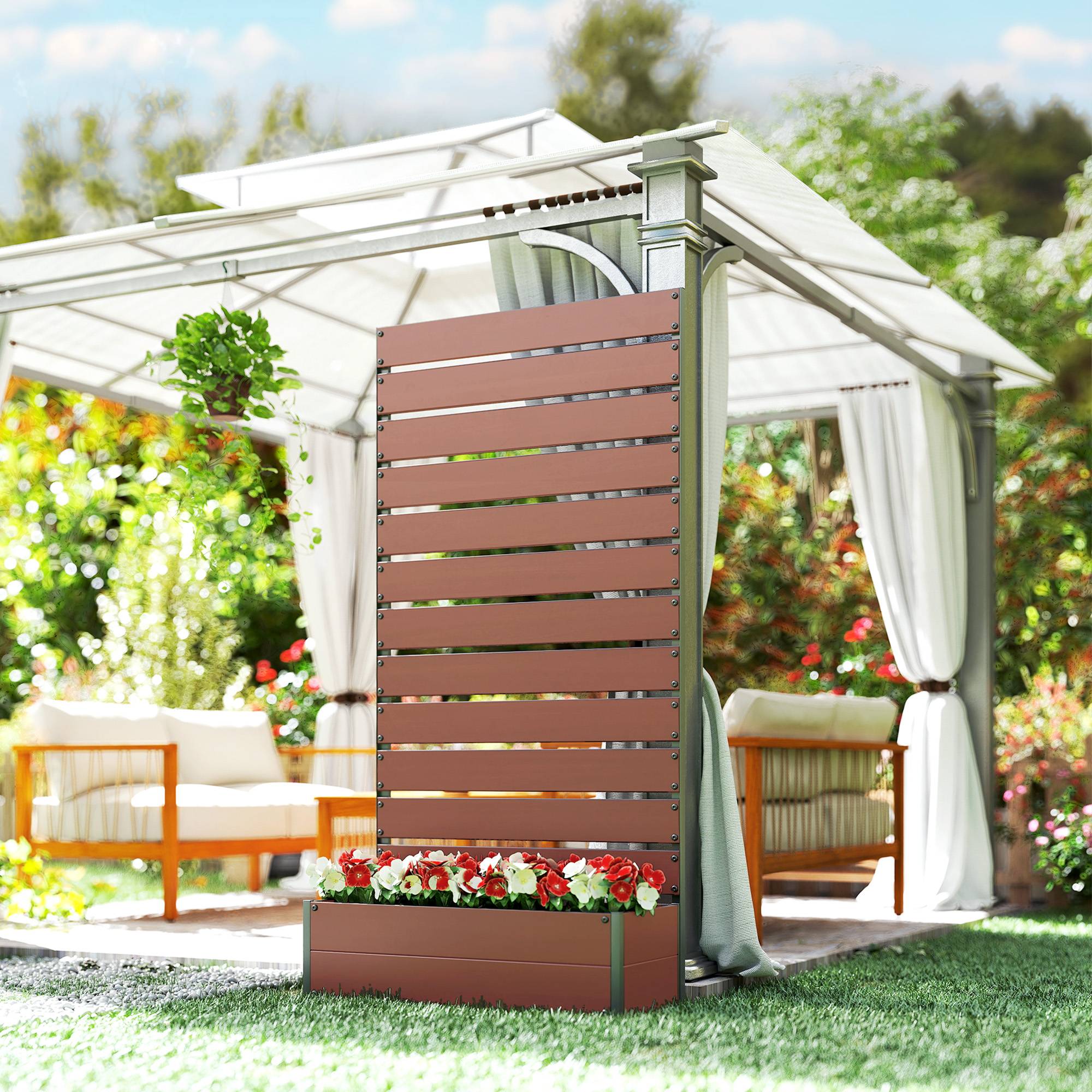 Jardinière avec treillis bois composite balcon extérieur support grimpantes 90x38x180cm marron - ComfortXL Outdoor Living - Image 4
