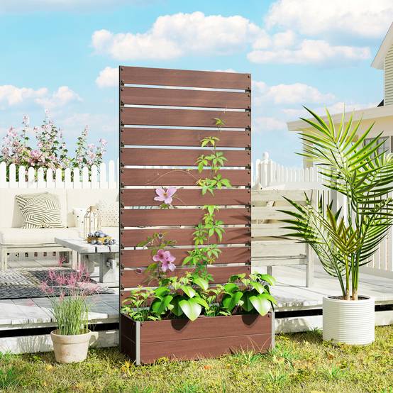 Jardinière avec treillis bois composite balcon extérieur support grimpantes 90x38x180cm marron - ComfortXL Outdoor Living - Image 3