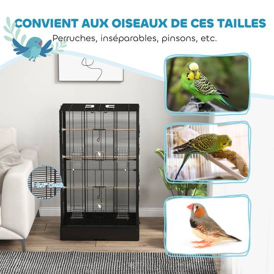 Volière cage oiseaux acier multi-portes perchoirs plateau amovible 61x36x98cm noir - ComfortXL Outdoor Living - Image 8
