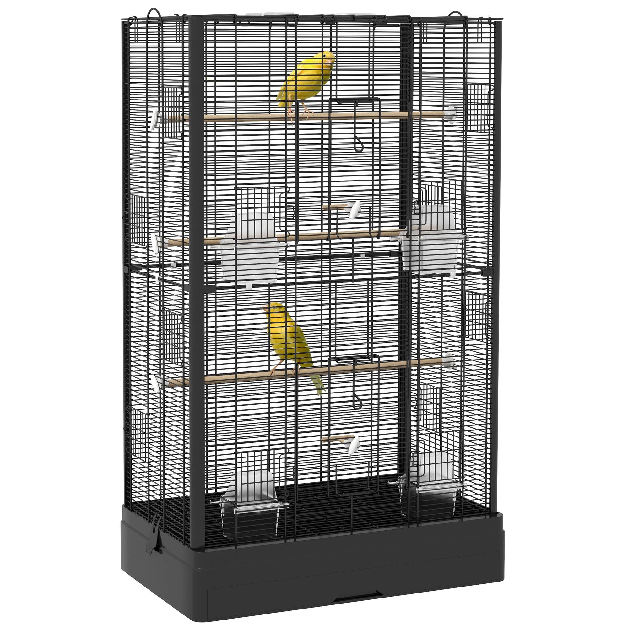 Volière cage oiseaux acier multi-portes perchoirs plateau amovible 61x36x98cm noir - ComfortXL Outdoor Living - Image 1