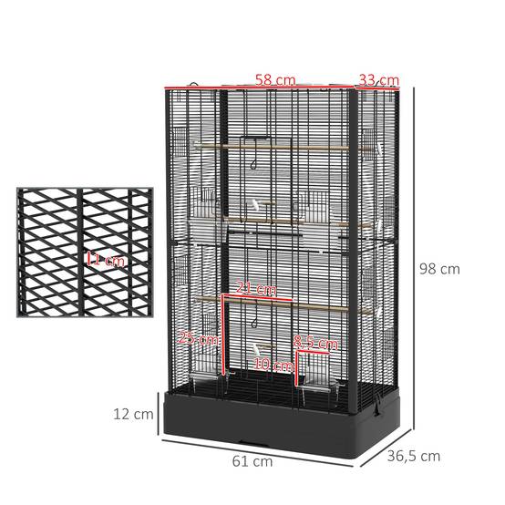 Volière cage oiseaux acier multi-portes perchoirs plateau amovible 61x36x98cm noir - ComfortXL Outdoor Living - Image 5