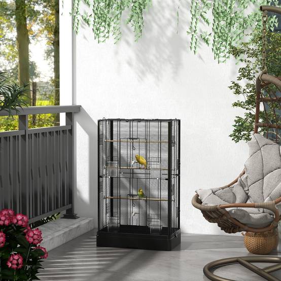 Volière cage oiseaux acier multi-portes perchoirs plateau amovible 61x36x98cm noir - ComfortXL Outdoor Living - Image 4