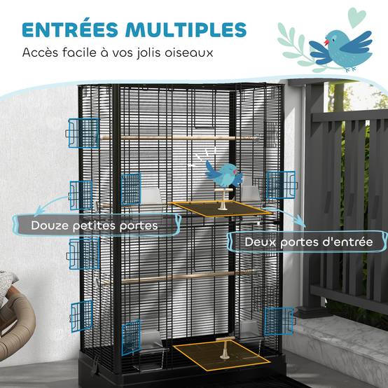 Volière cage oiseaux acier multi-portes perchoirs plateau amovible 61x36x98cm noir - ComfortXL Outdoor Living - Image 7