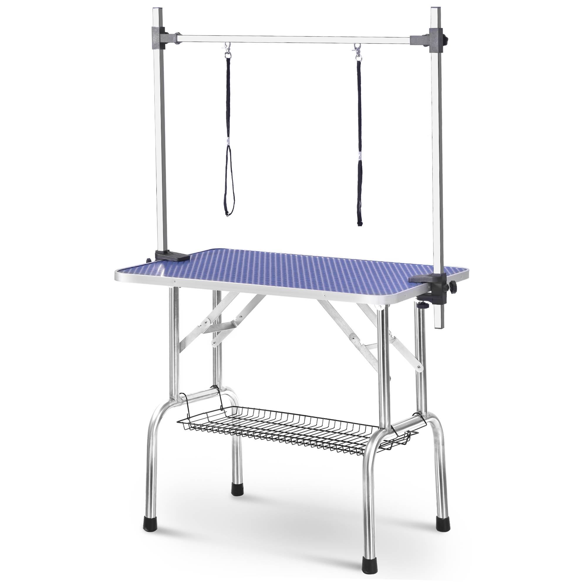 Table de toilettage pliable animaux domestiques 90 x 61 x 76 cm acier inoxydable et MDF bleu - PANGIVO