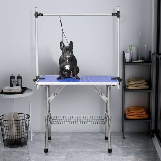 Table de toilettage pliable animaux domestiques 90 x 61 x 76 cm acier inoxydable et MDF bleu - PANGIVO - Image 2
