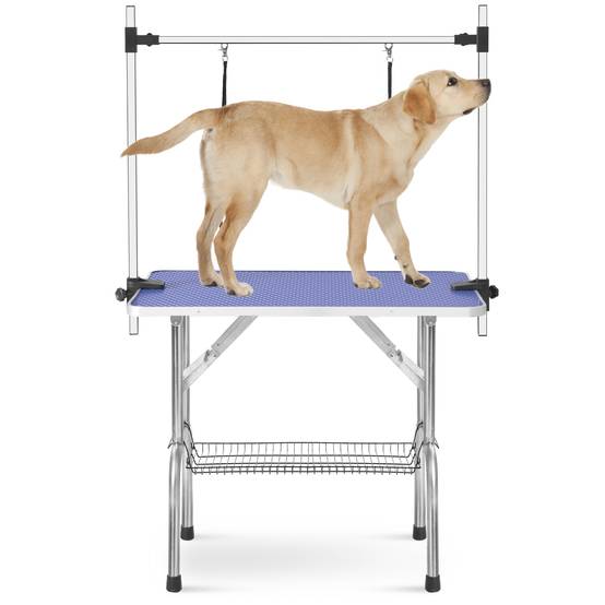 Table de toilettage pliable animaux domestiques 90 x 61 x 76 cm acier inoxydable et MDF bleu - PANGIVO - Image 10