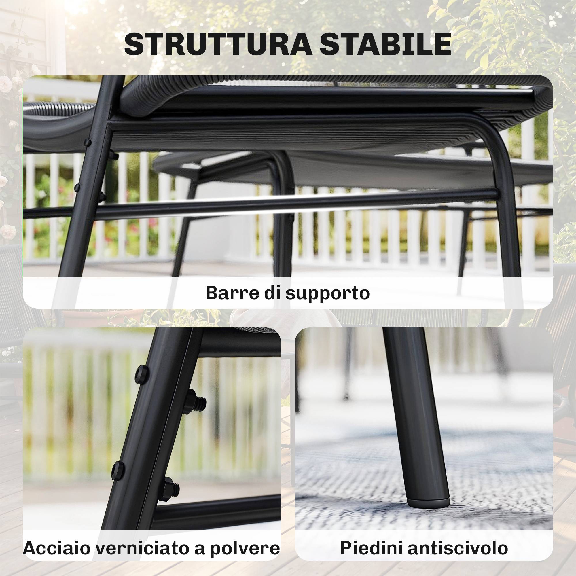 Ensemble mobilier jardin rotin 4 pcs, canapé extérieur avec table métal, noir - Image 10