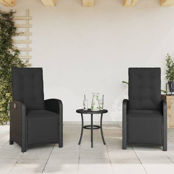 Ensemble de bistro 3 pcs | Mobilier d'extérieur avec coussins noir résine tressée Maison Chic - Image 3
