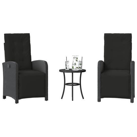 Ensemble de bistro 3 pcs | Mobilier d'extérieur avec coussins noir résine tressée Maison Chic - Image 2