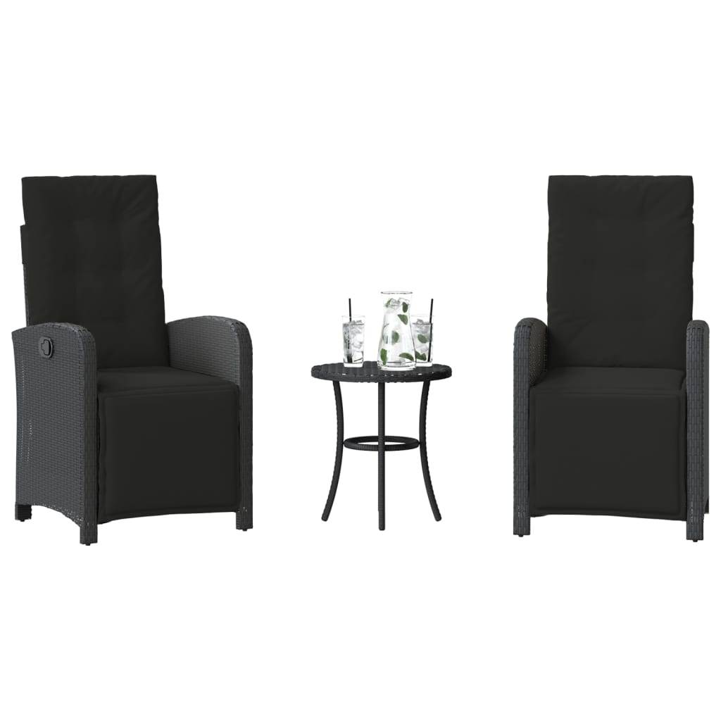 Ensemble de bistro 3 pcs | Mobilier d'extérieur avec coussins noir résine tressée Maison Chic - Image 2