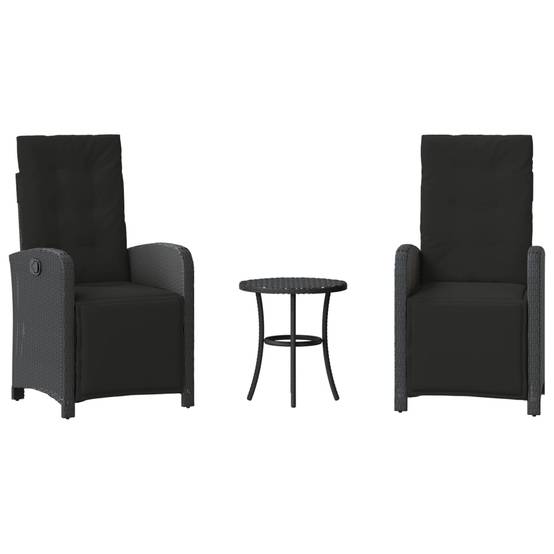 Ensemble de bistro 3 pcs | Mobilier d'extérieur avec coussins noir résine tressée Maison Chic - Image 1