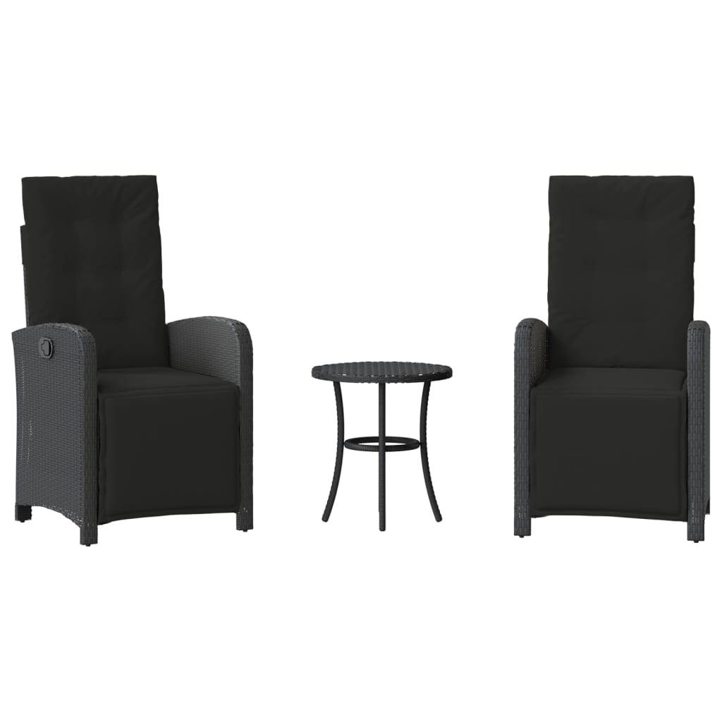 Ensemble de bistro 3 pcs | Mobilier d'extérieur avec coussins noir résine tressée Maison Chic - Image 1