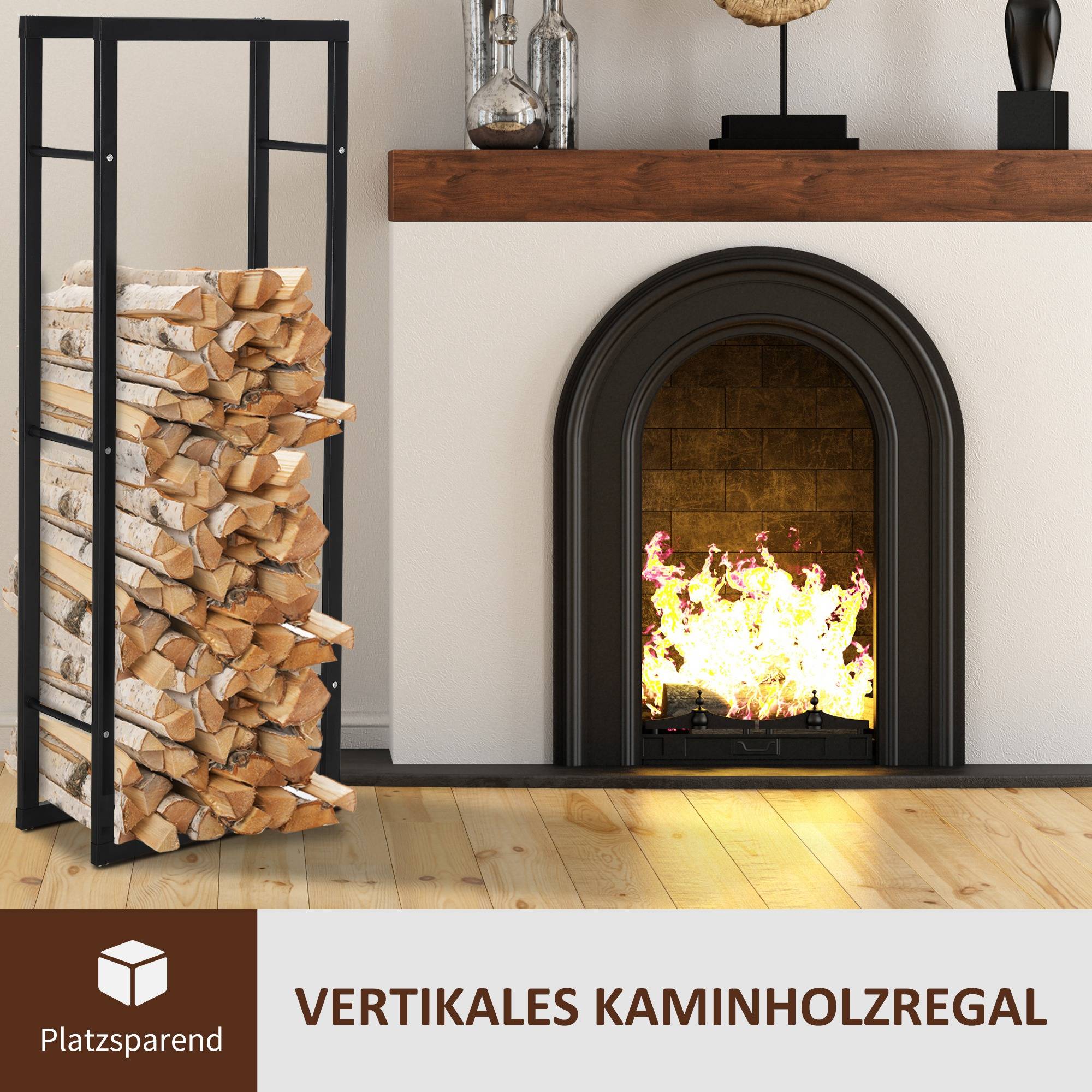ComfortXL - Porte-bûches acier noir 40 x 25 cm intérieur extérieur grande capacité 99 kg rangement bois de chauffage - Image 4