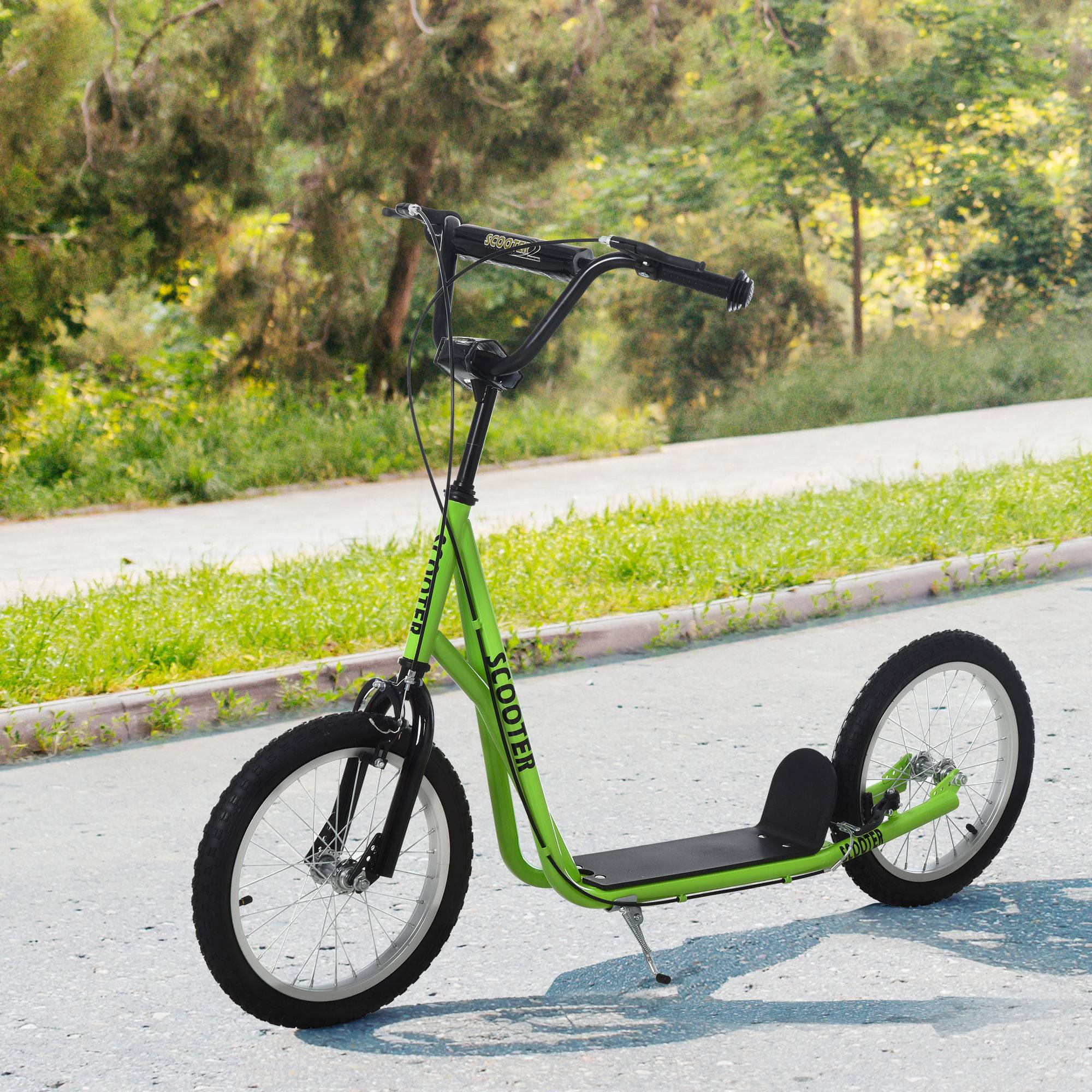 Trottinette patinette pour Enfants à partir de 5 Ans Grands pneus Guidon réglable poignée Frein et béquille Acier Vert - Image 4