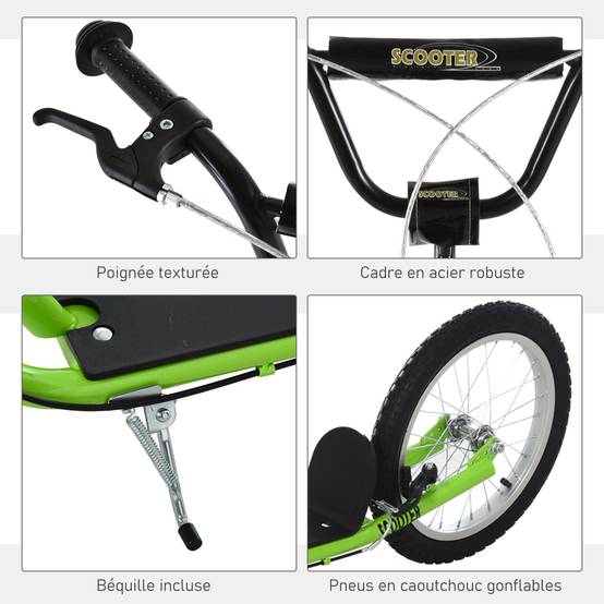 Trottinette patinette pour Enfants à partir de 5 Ans Grands pneus Guidon réglable poignée Frein et béquille Acier Vert - Image 8