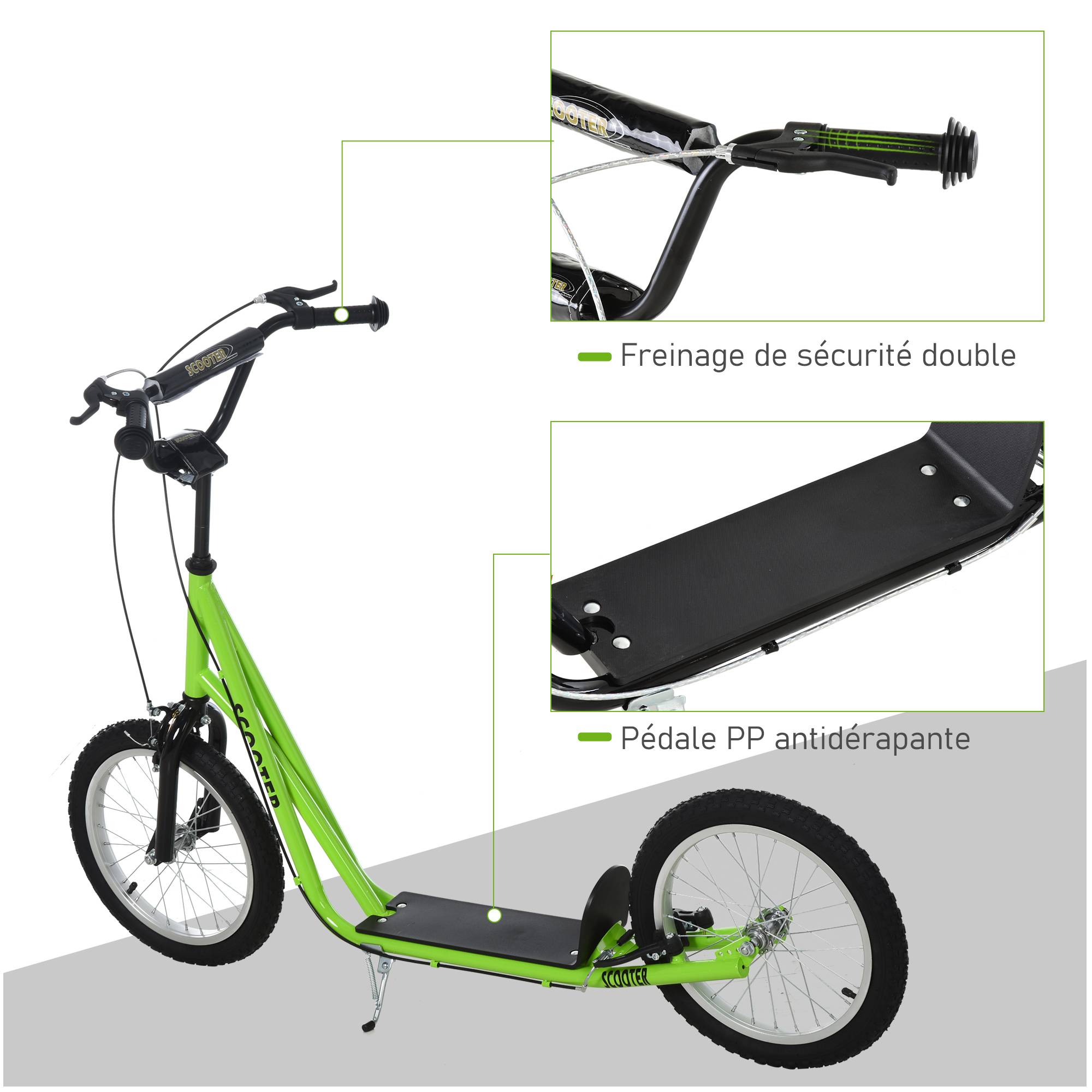 Trottinette patinette pour Enfants à partir de 5 Ans Grands pneus Guidon réglable poignée Frein et béquille Acier Vert - Image 9