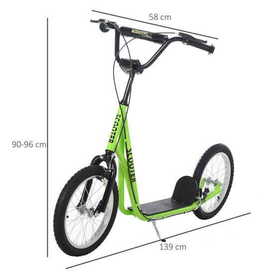 Trottinette patinette pour Enfants à partir de 5 Ans Grands pneus Guidon réglable poignée Frein et béquille Acier Vert - Image 5