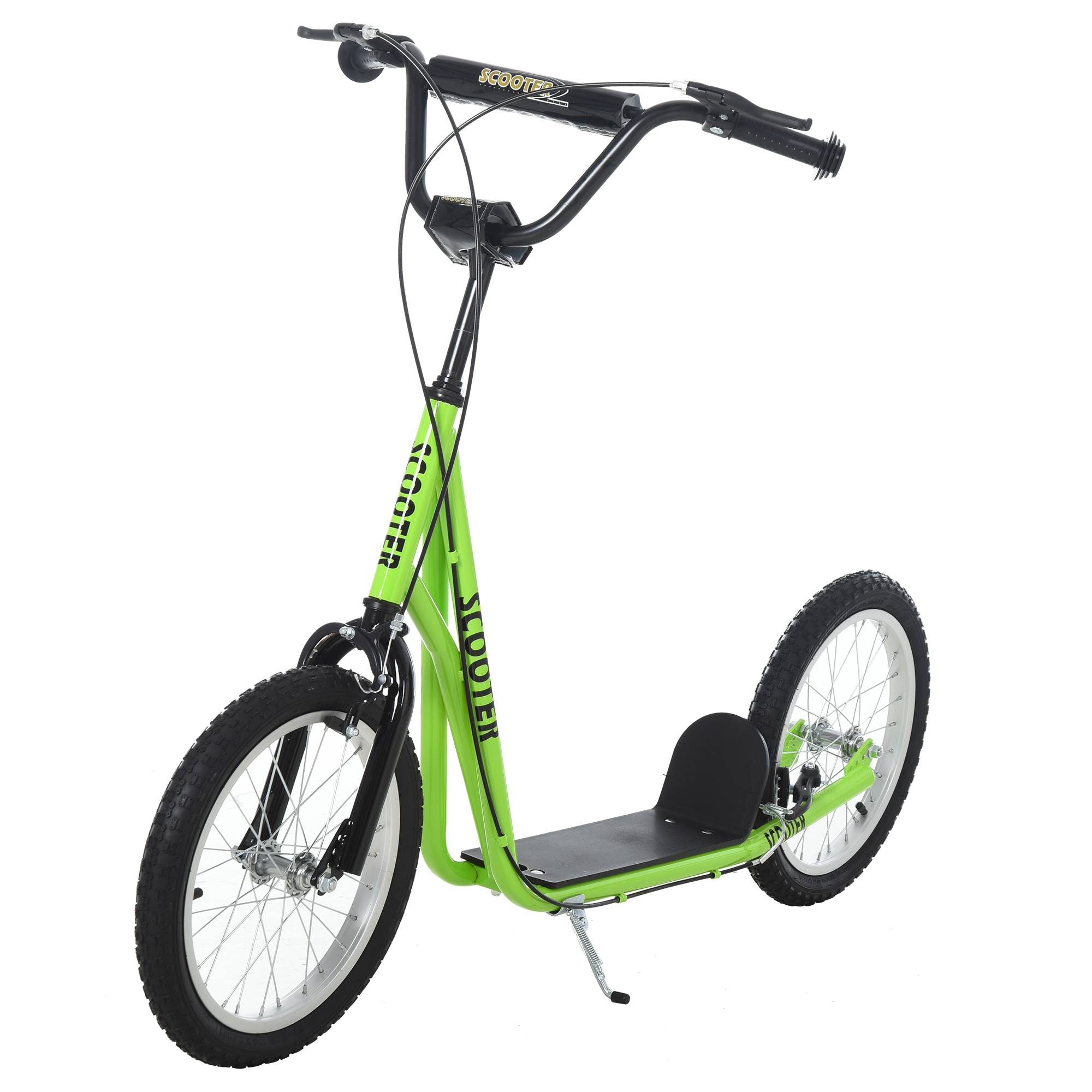 Trottinette patinette pour Enfants à partir de 5 Ans Grands pneus Guidon réglable poignée Frein et béquille Acier Vert - Image 1