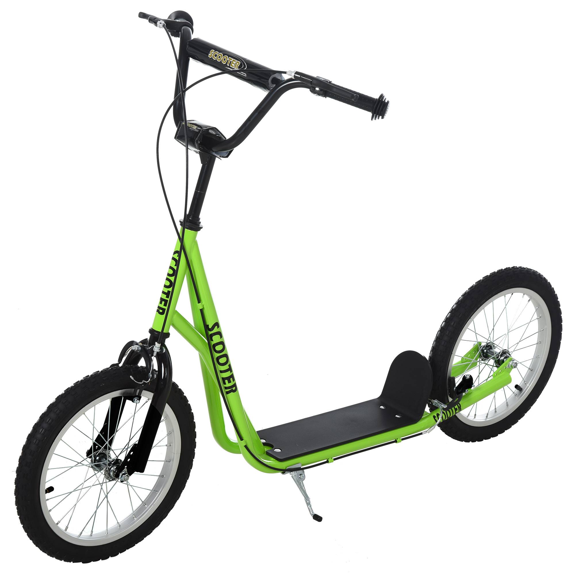 Trottinette patinette pour Enfants à partir de 5 Ans Grands pneus Guidon réglable poignée Frein et béquille Acier Vert - Image 2