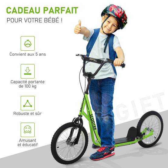 Trottinette patinette pour Enfants à partir de 5 Ans Grands pneus Guidon réglable poignée Frein et béquille Acier Vert - Image 7