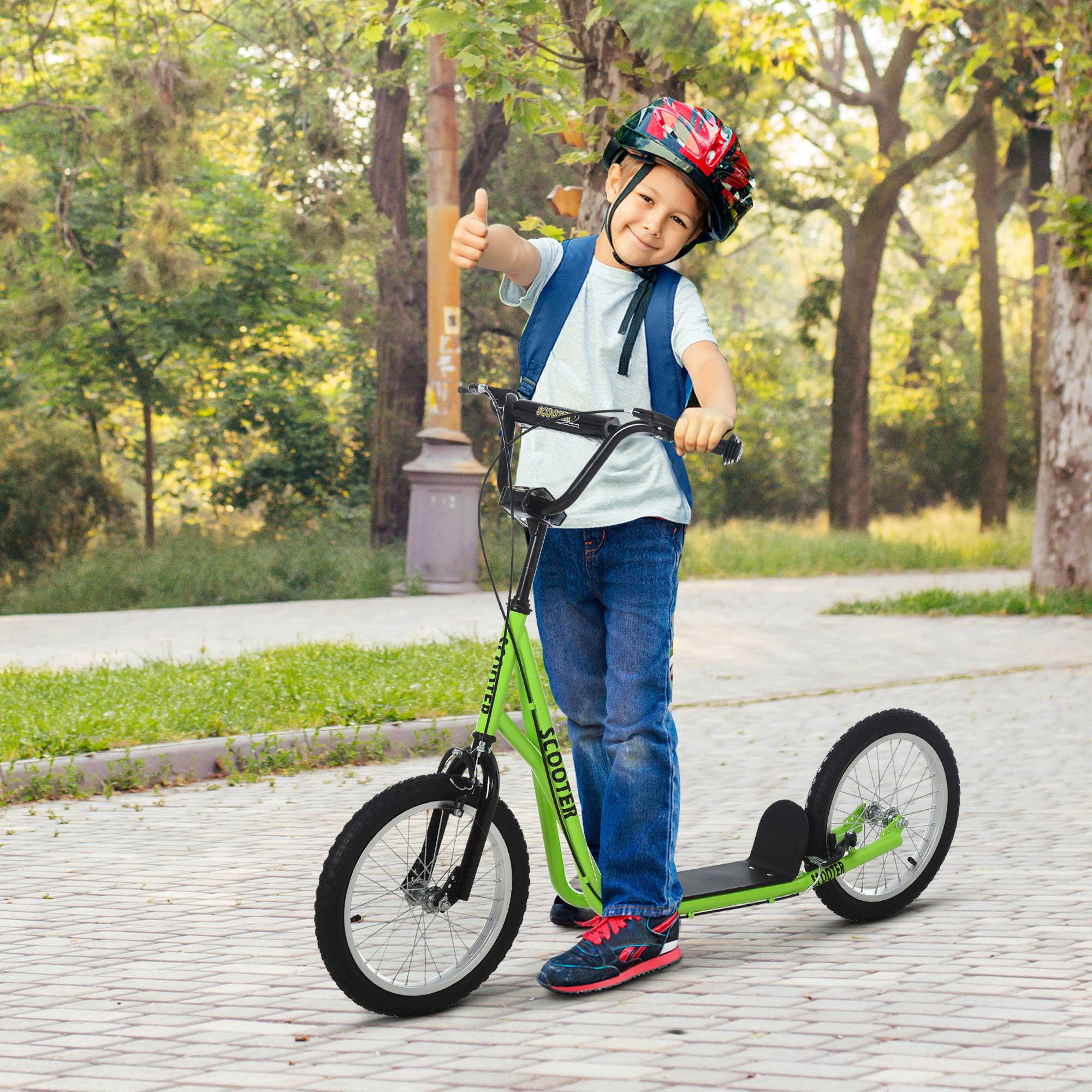 Trottinette patinette pour Enfants à partir de 5 Ans Grands pneus Guidon réglable poignée Frein et béquille Acier Vert - Image 3