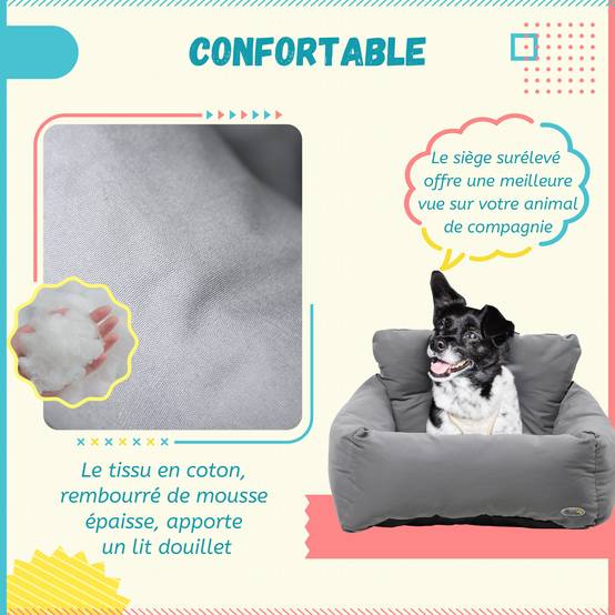 Siège auto chien chat coton voyage sécurisé rembourré fond antidérapant 50x54x33cm gris foncé - ComfortXL Outdoor Living - Image 9