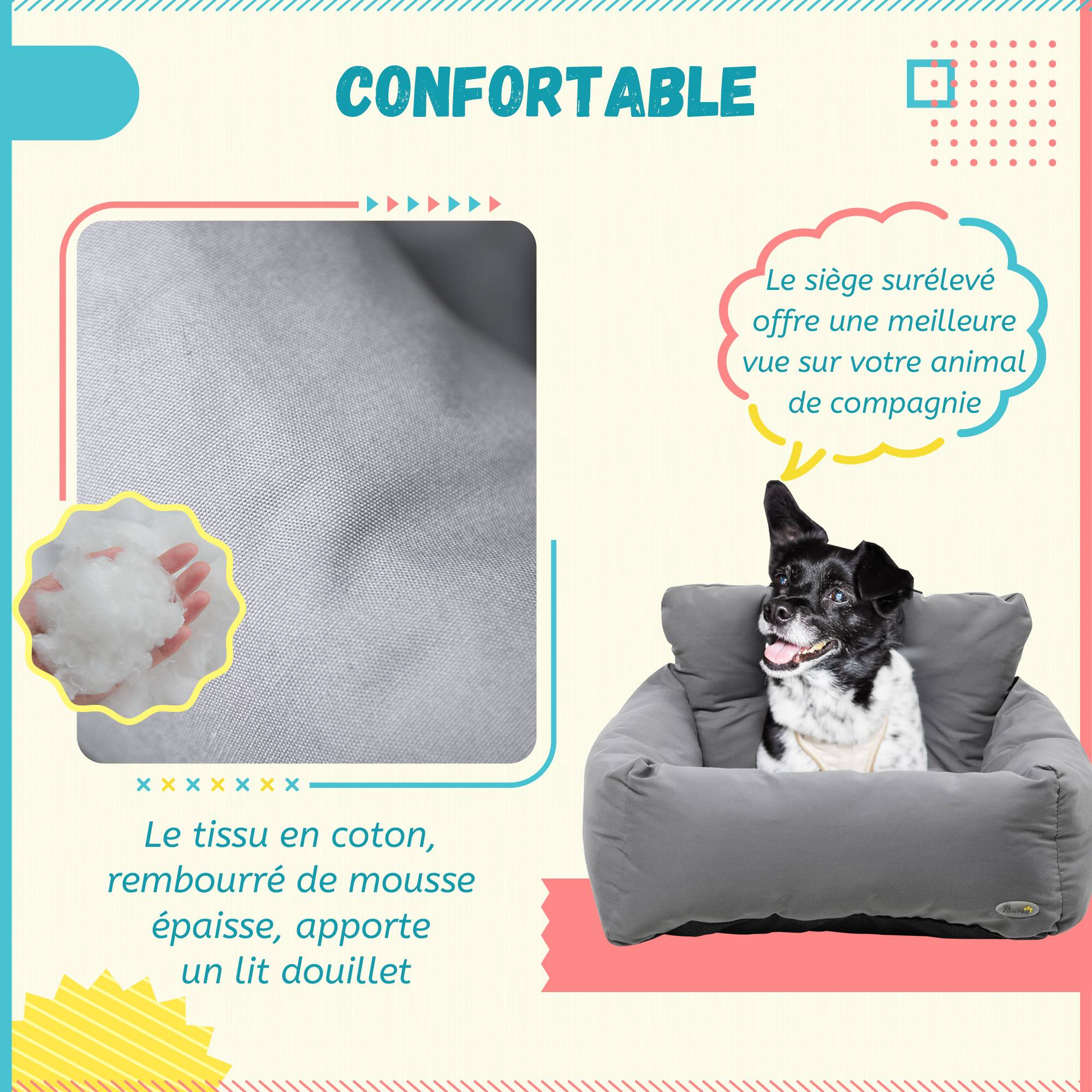 Siège auto chien chat coton voyage sécurisé rembourré fond antidérapant 50x54x33cm gris foncé - ComfortXL Outdoor Living - Image 9