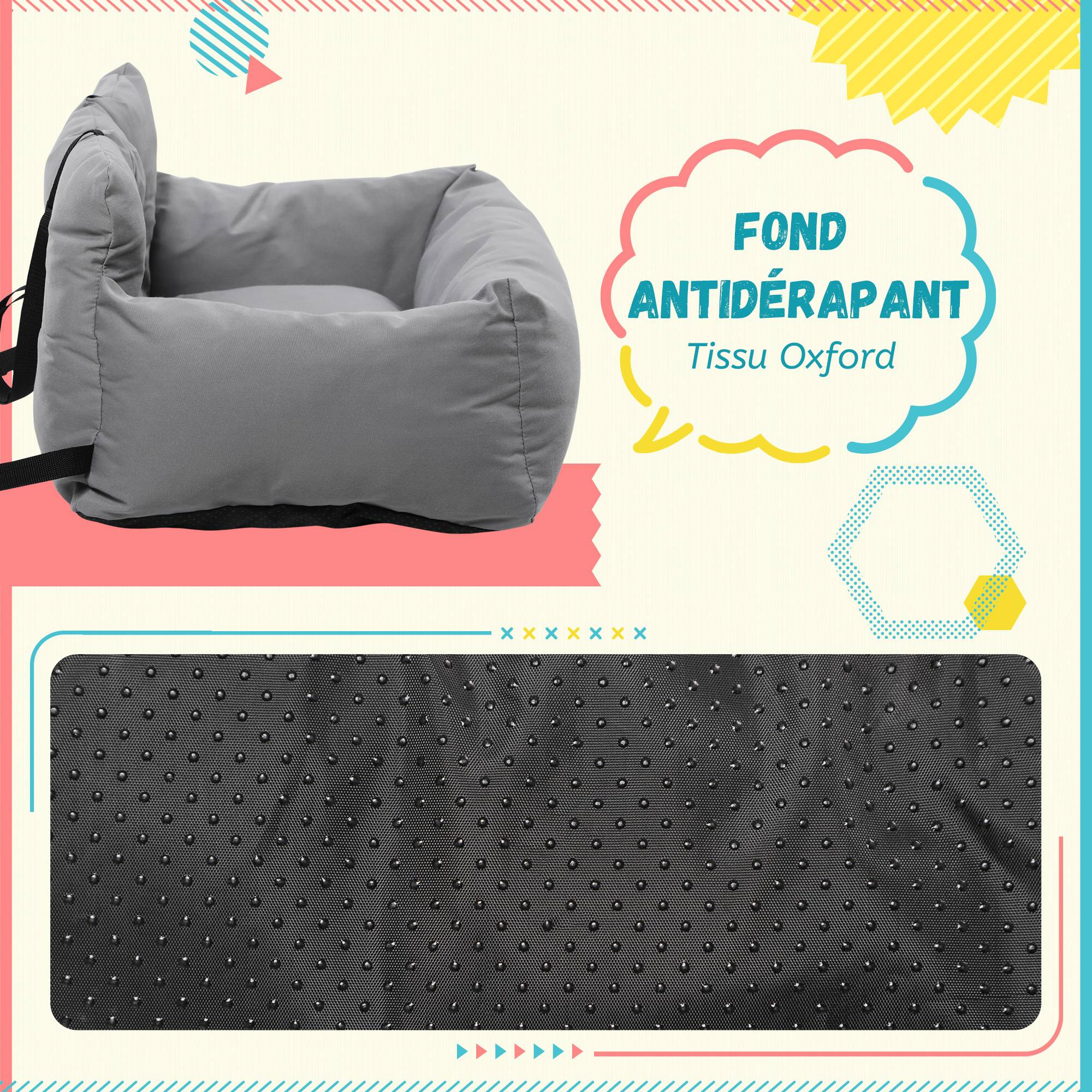 Siège auto chien chat coton voyage sécurisé rembourré fond antidérapant 50x54x33cm gris foncé - ComfortXL Outdoor Living - Image 6