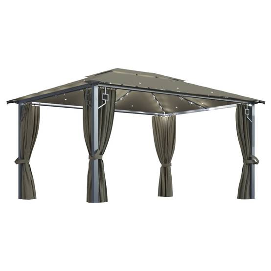 Tonnelle Aluminium Taupe avec Rideaux et Lumières LED 4 x 3 x 2.7 cm - PANGIVO - Image 2