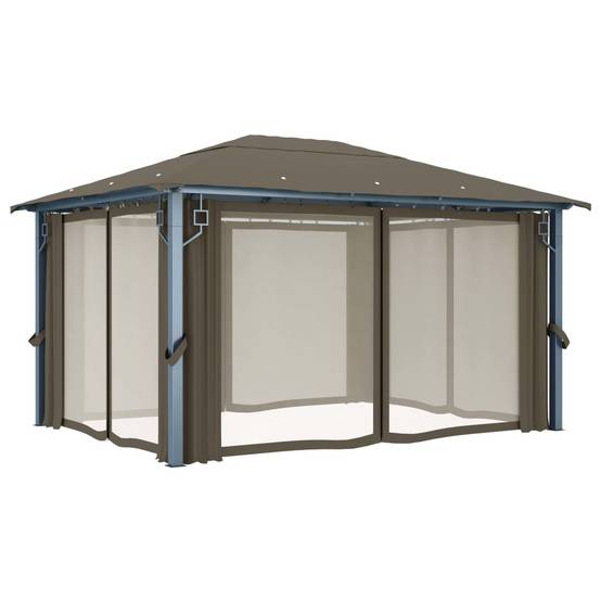 Tonnelle Aluminium Taupe avec Rideaux et Lumières LED 4 x 3 x 2.7 cm - PANGIVO - Image 7