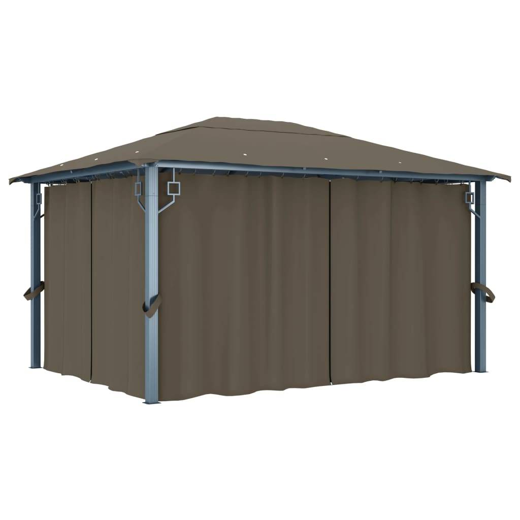Tonnelle Aluminium Taupe avec Rideaux et Lumières LED 4 x 3 x 2.7 cm - PANGIVO - Image 3