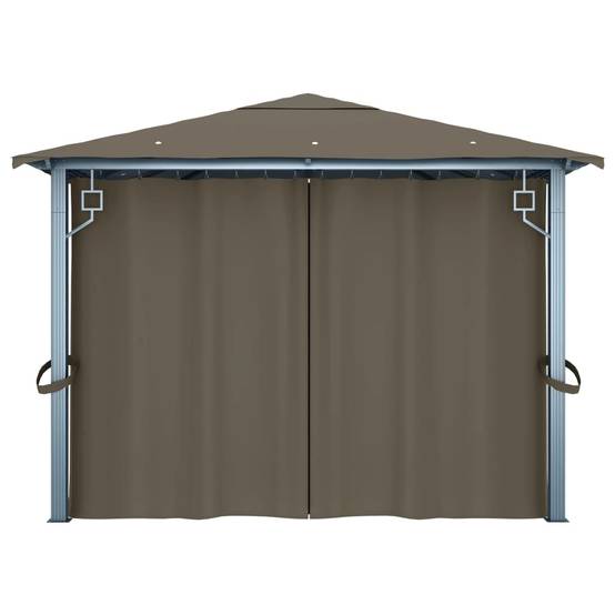 Tonnelle Aluminium Taupe avec Rideaux et Lumières LED 4 x 3 x 2.7 cm - PANGIVO - Image 8