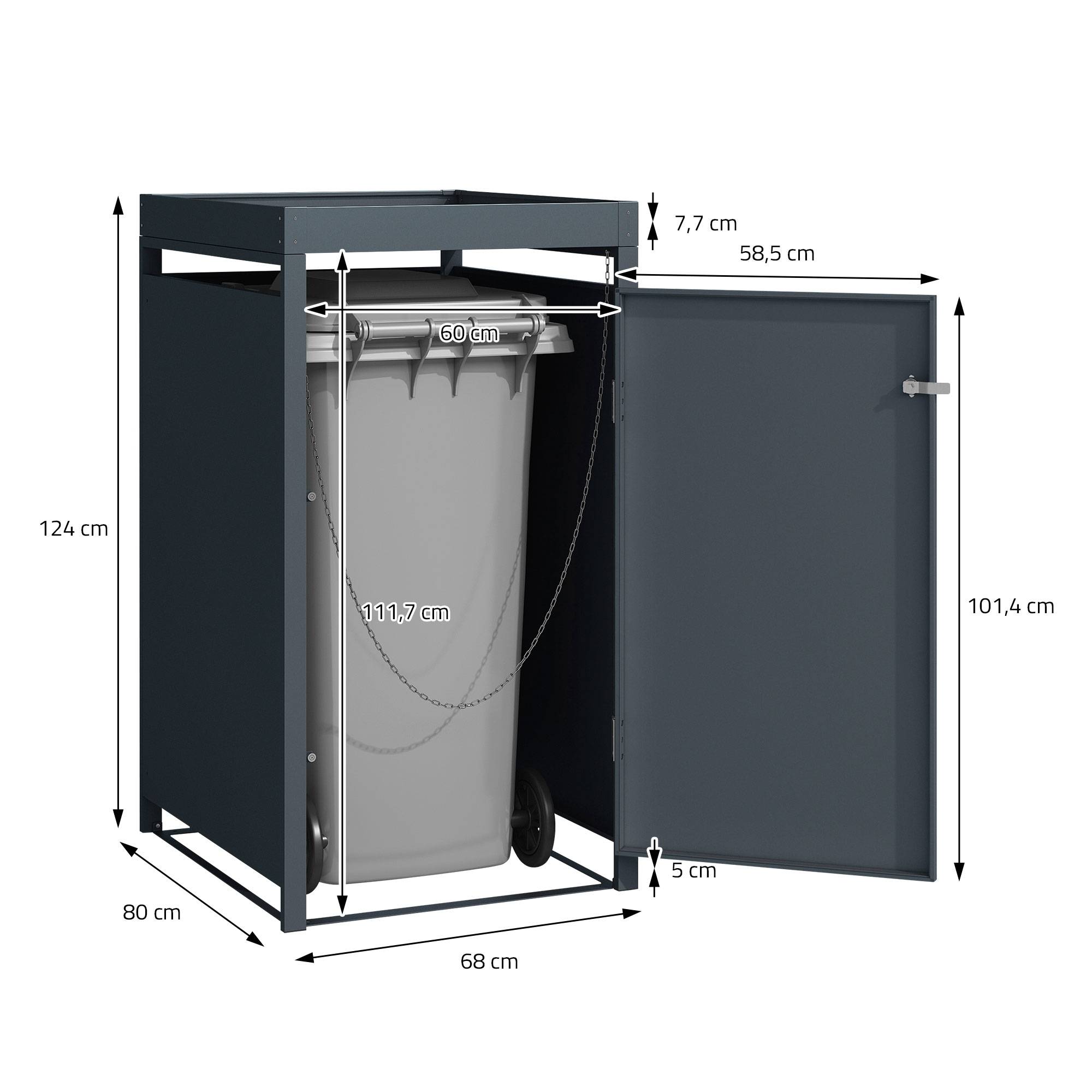 Abri pour 3 poubelles 200x80x124 cm capacité de 60L à 240L anthracite en acier avec toit pour plantes et fleurs / 3 portes résistant aux intempéries - Image 7