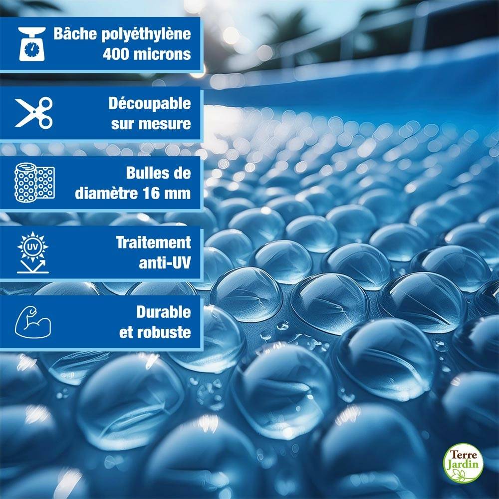 Terre Jardin - Bâche à bulles piscine rectangulaire 400 microns 10 x 5 Bleu - Image 2