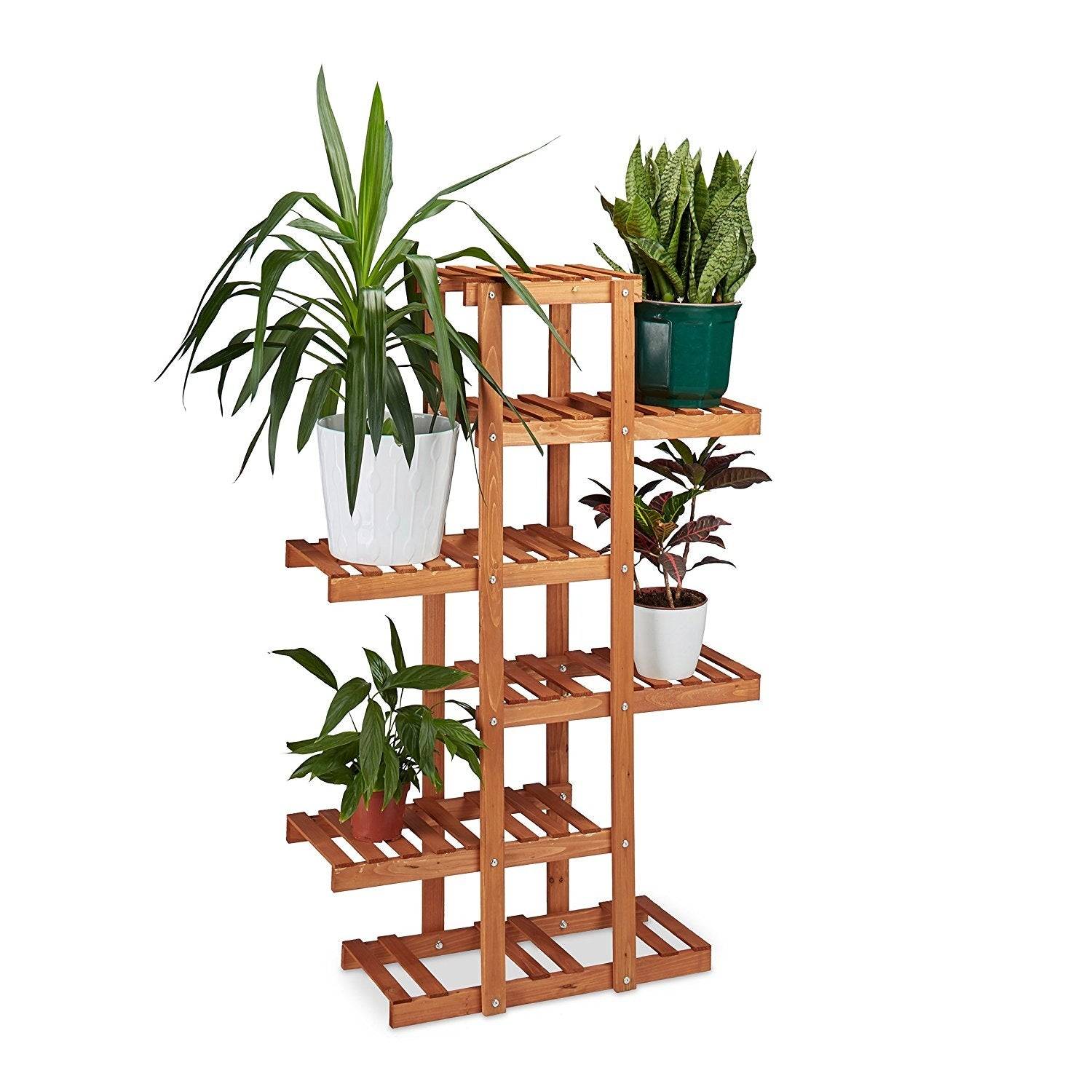 Helloshop26 - Étagère à fleurs en bois escalier pour plantes 5 niveaux marron clair - Image 2
