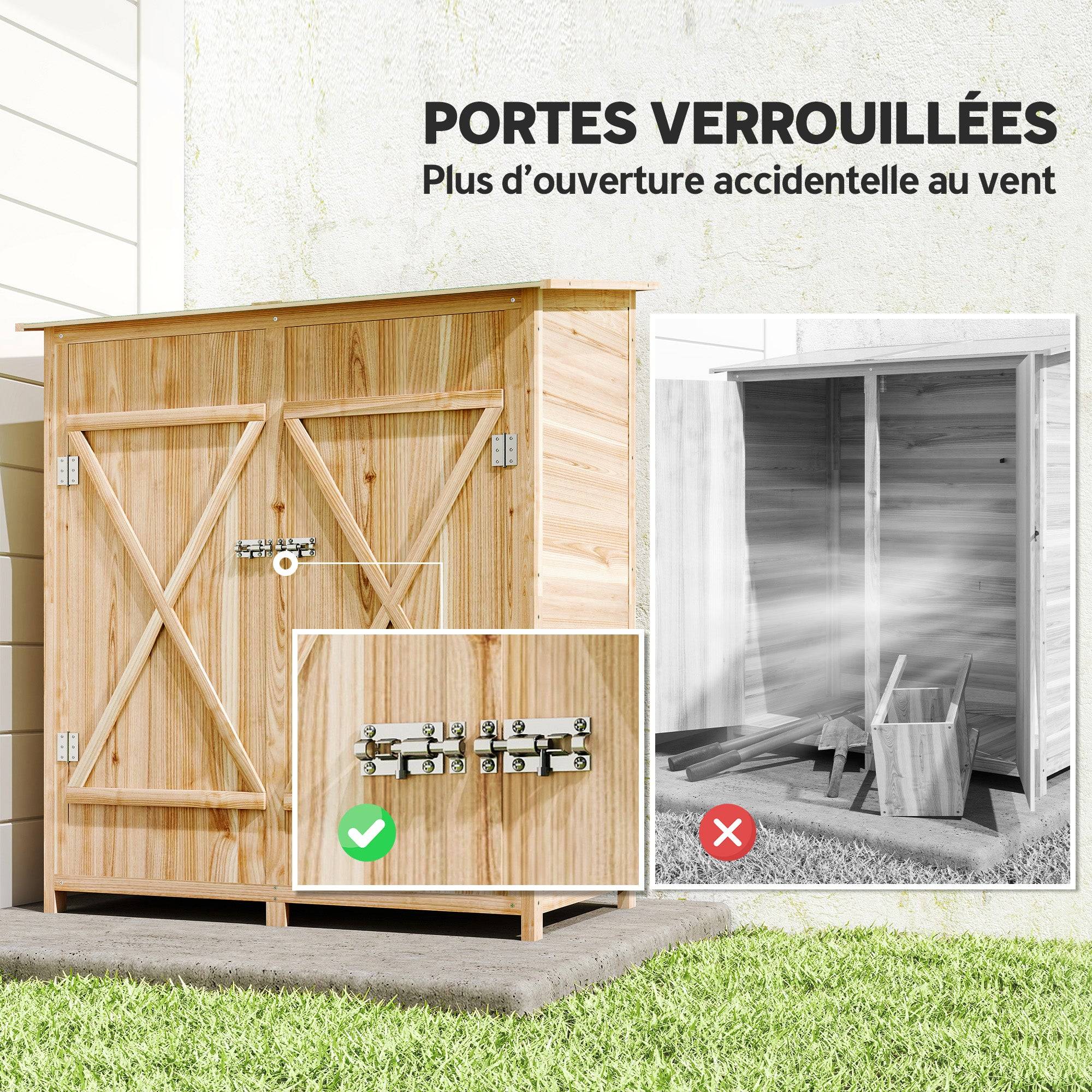 Helloshop26 - Abri de jardin armoire de rangement 140 x 75 x 157 cm gain de place toit bitumé imperméable moderne en sapin naturel - Image 5