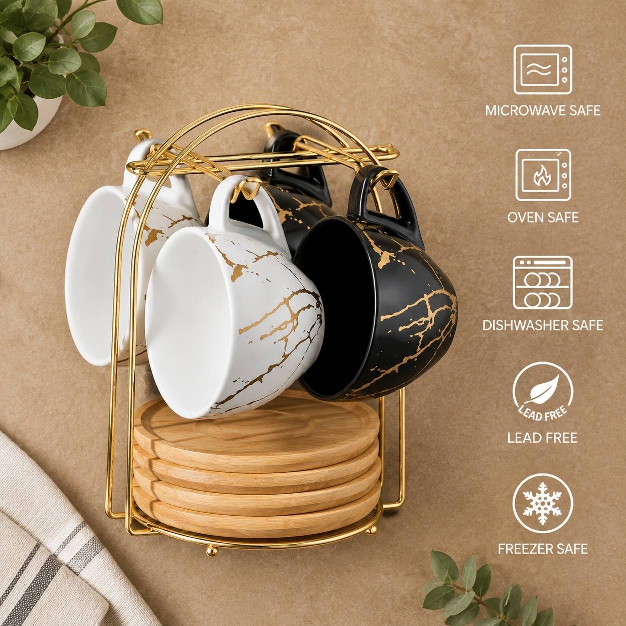 Tasses à Cappuccino en Céramique avec Sous-tasses et Support - Image 3
