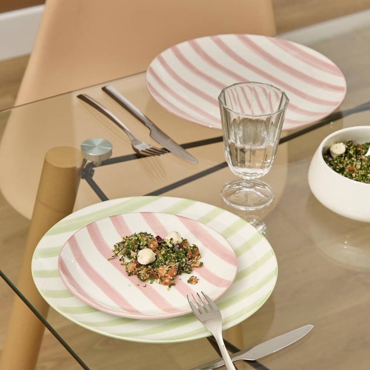 Atmosphera - Lot de 6 Assiette plate rayée Charlie rose D19cm - Atmosphera Créateur d'intérieur - Image 4
