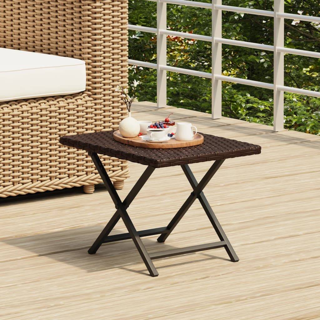 Petite Table d'Appoint Pliable en Résine Tressée Marron 45x35cm – ComfortXL Outdoor Living - Image 1